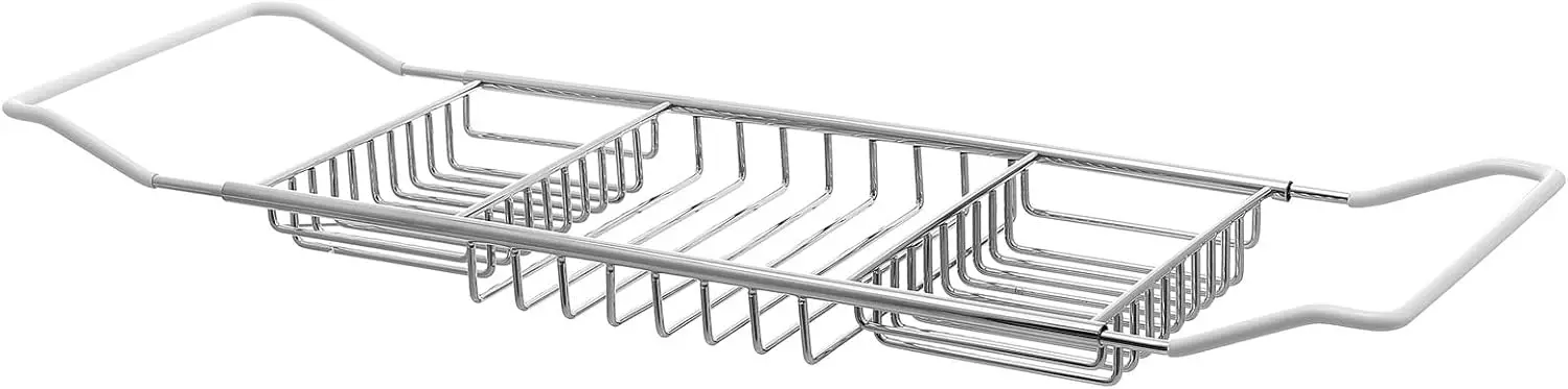

Expandable Stainless Steel Bathtub Tray with Non-Slip Grips and Storage Compartments