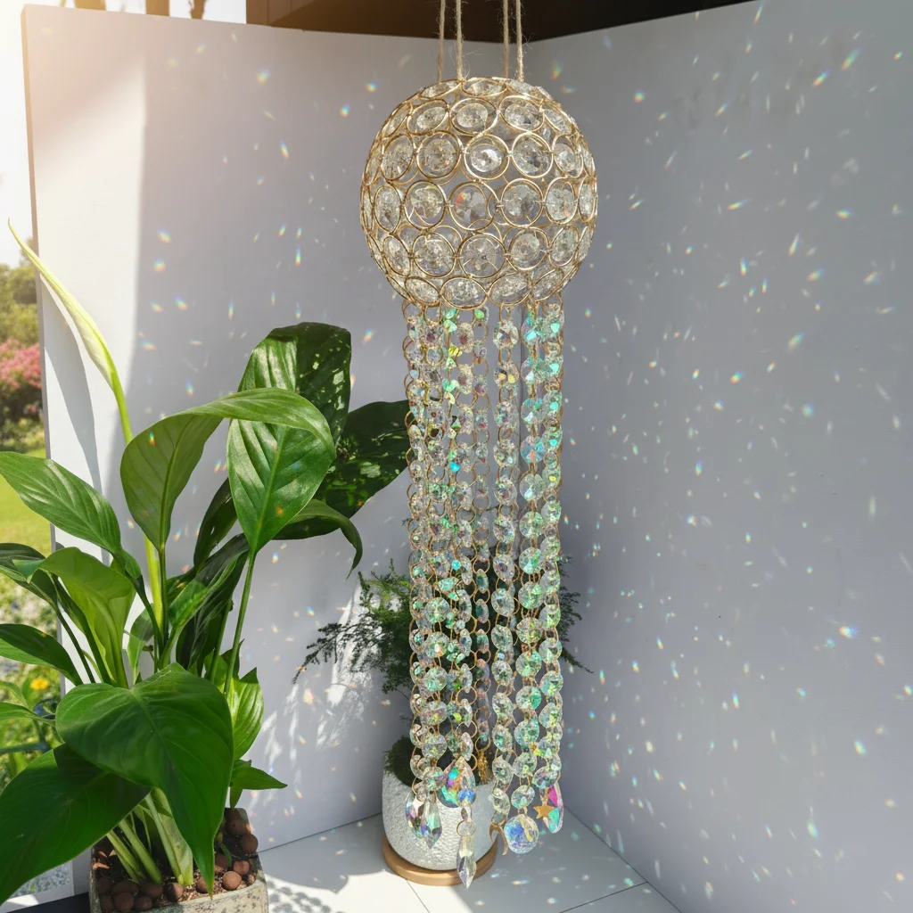 Crystal Suncatcher Decor 60x12cm Bedroom Balcony Garden Hanging Sun Catchers with Crystals Indoor Window Home Decor