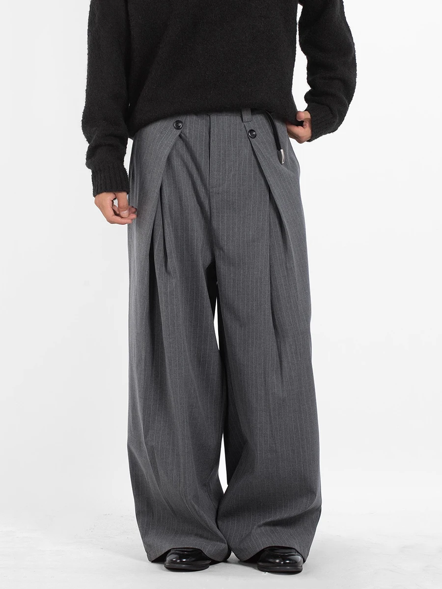 REDDACHiC الرجال سروال فستان مخطط جيوب الطيات منخفضة الخصر كلينفيت واسعة الساق دعوى بنطلون الترفيه العمل قيعان للجنسين عادية #2