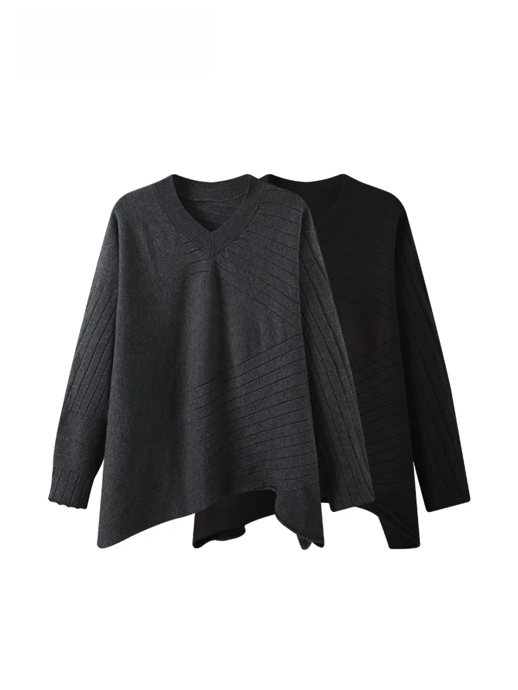 

Женский трикотаж V-Ne Long Sve больших размеров, нерегулярный утягивающий, осенне-зимний, модный, корейский, свободный крой, удобный свитер...