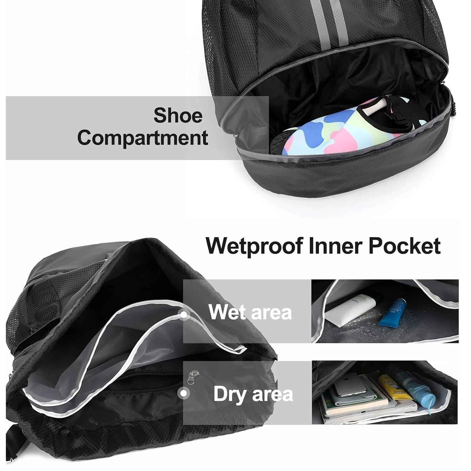 Sport Kordel zug Rucksack Tasche mit Schuh fach nass Proof Tasche für Frauen Männer große Kapazität String Swim Gym Sackpack Tasche