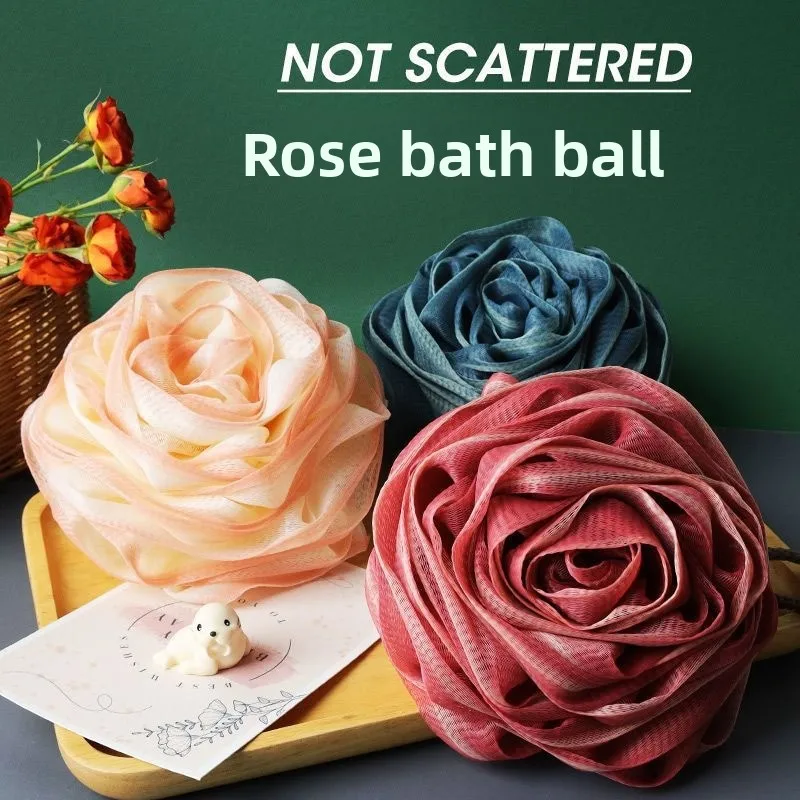 1Pc Rose-Shaped Bath Flower Foaming Net, Soft Mesh Bath Sponge Ball, Elastic Mesh Hanging Rope Design, Body Exfoliating Bath Flower, Nylon Cleaning Brush Bath Puff for Body Cleansing