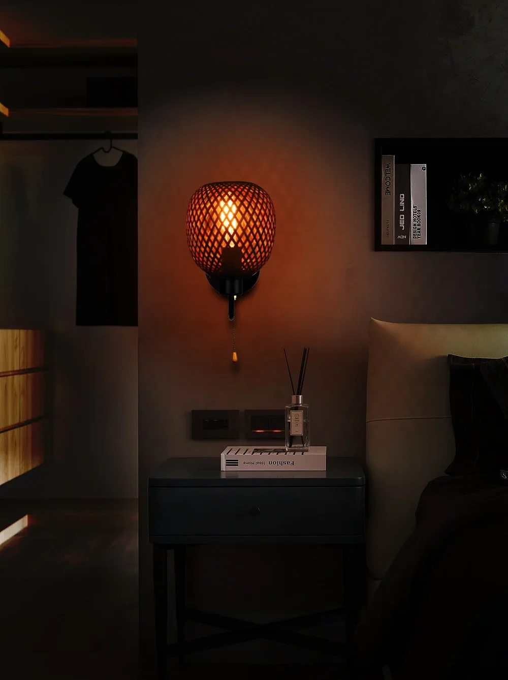 Rattan Bamboo Wall Sconce Light Fixture Vintage Wall Lamp Lighting Bedside Retro Lamp Industrial Decor Dining Room Bedroom image 6