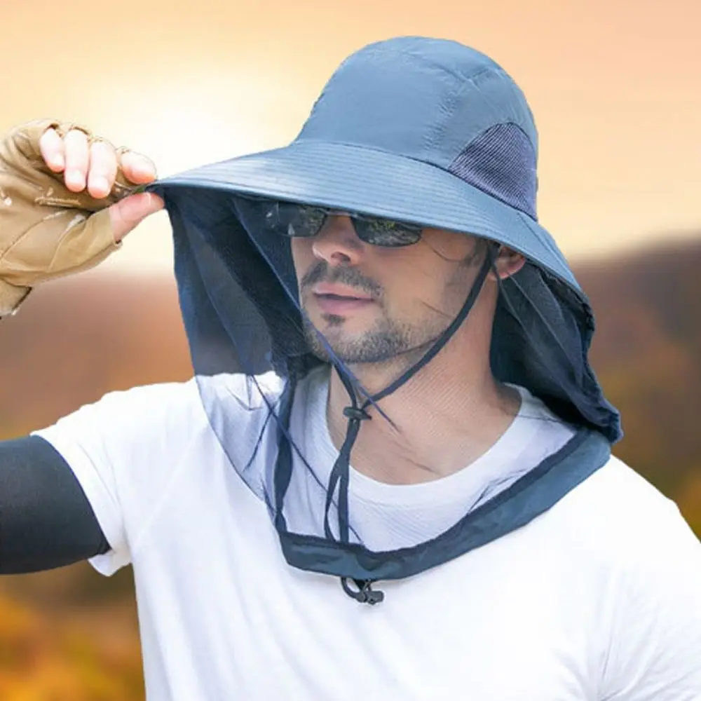 Men Women Outdoor Face Neck Protection Bucket Hat Mosquito Hat Insect Proof Cap Fishing Sun Cap