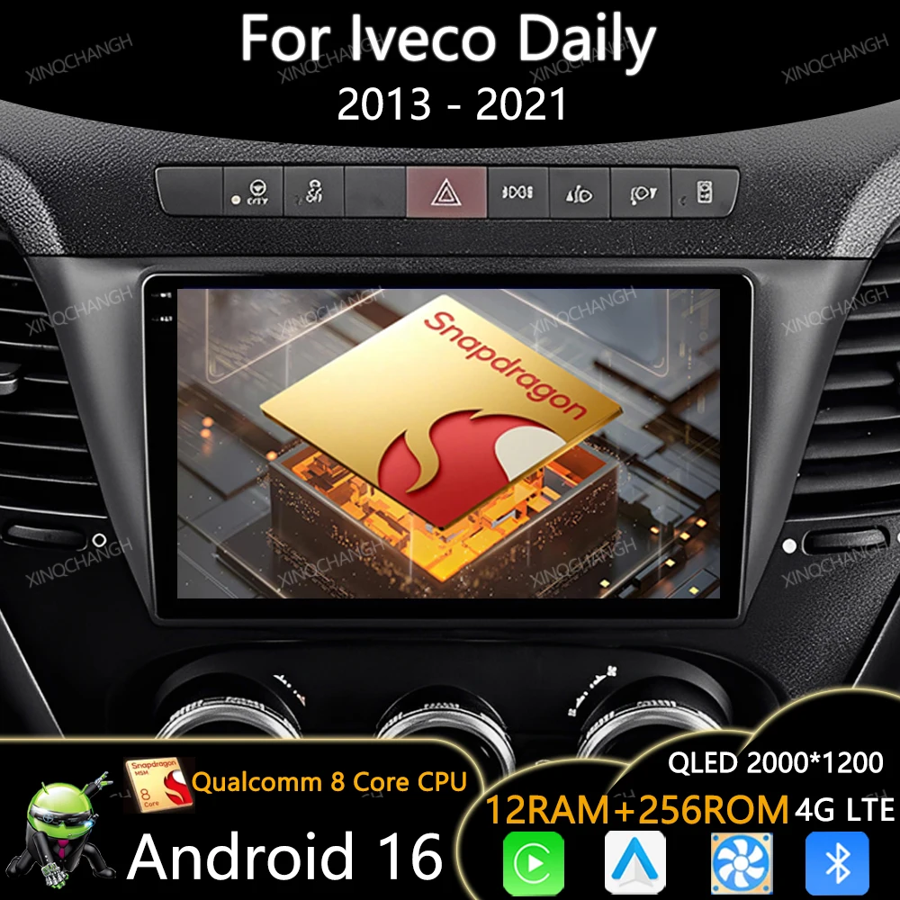Android 16 Car Radio For Iveco Daily 2013 - 2021 Qualcomm QLED Head Unit Multimedia Stereo Video Player Carplay Auto 4G WIFI GPS