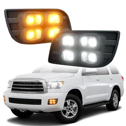 Daytime Running Light For Toyota Sequoia 2007-2017 Accessories Headlight Fog Lights White LED DRLSequential Turn Signal Parts