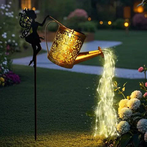 Solar Fairy Watering Can Lights – Outdoor Decorative Kettle with Cascading String Lights, Perfect for Garden Décor & Gifts