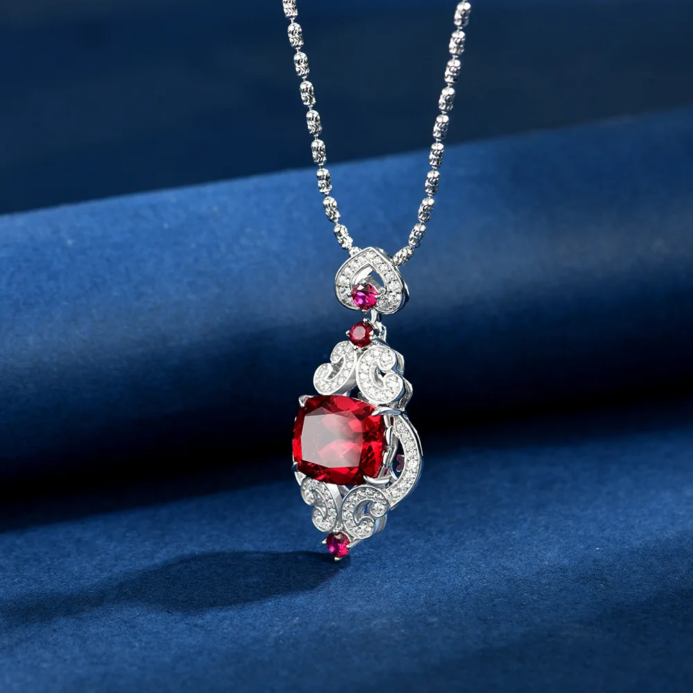 

New S925 Silver Fat Square 10 * 12 Synthetic Red Treasure Exquisite Versatile Pendant [Single Pendant] Wedding Jewelry