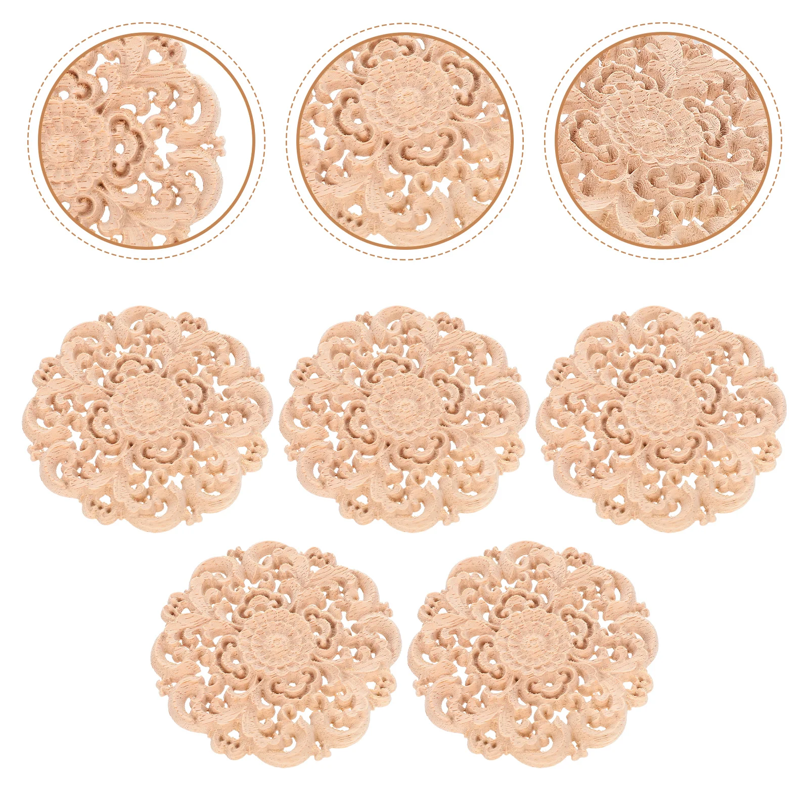 

5pcs Wood Carved Onlay Applique Home Decoration Elegant Wooden Carving Decor For Furniture Door Cabinet Window Party Diy