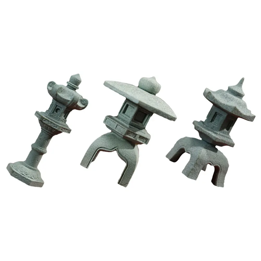 

3pcs Simulated Stone Lanterns Mini Pagoda Statues Sandstone Crafts for Garden Yard Balcony Decor Fadeless Pavilion Adornment
