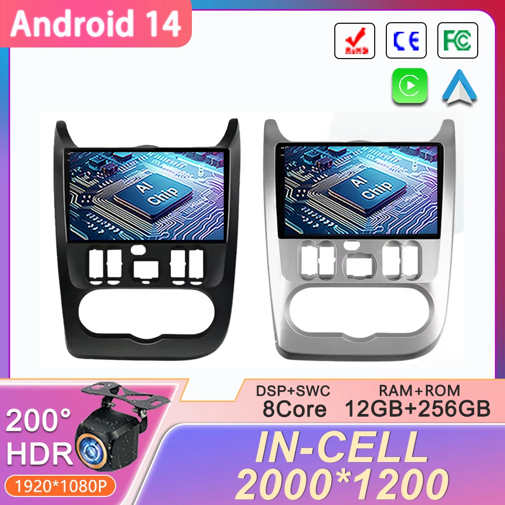 Android 14 For Renault Logan Sandero 2009-2015 For Lada Largus Lergus 2012-2020 For Dacia Duster 2010-2017 Car Radio Multimedia