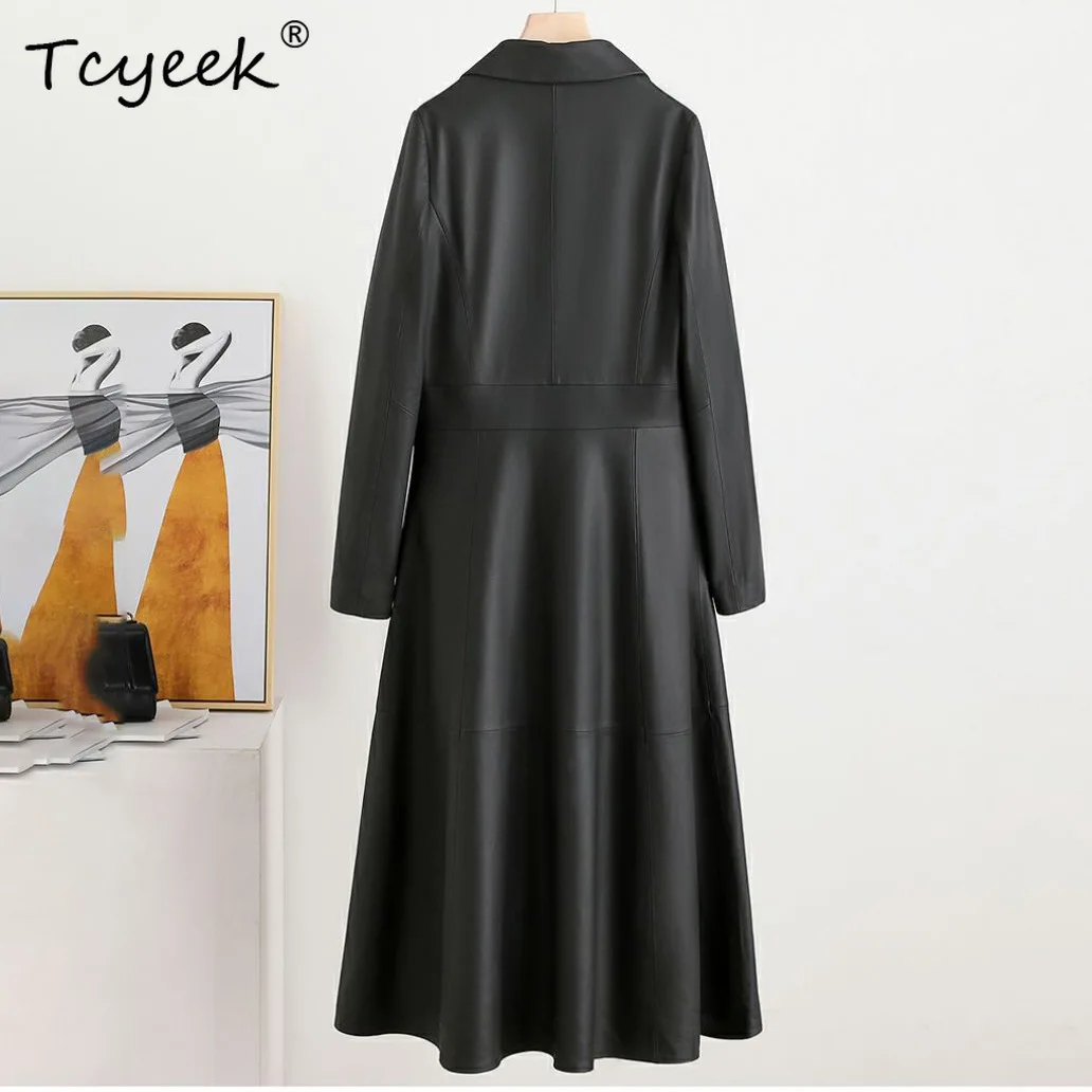 Tcyeek Echt Schaffell Frühling Herbst Schwarz Anzug Kragen Lange frauen Aus Echtem Leder Jacke Jaqueta De Couro Legítimo Feminina