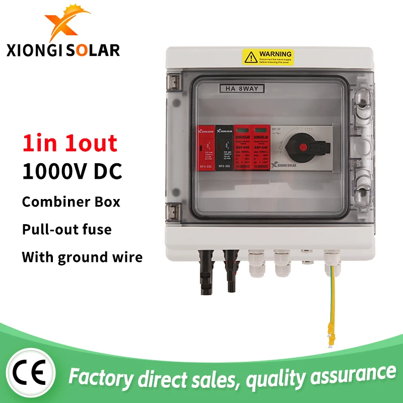 

Solar PV Combiner Box Waterproof Outdoor Mounted 1-in-1-out 1000V-IP65 Surge Lightning Protection DC Distribution Boxes