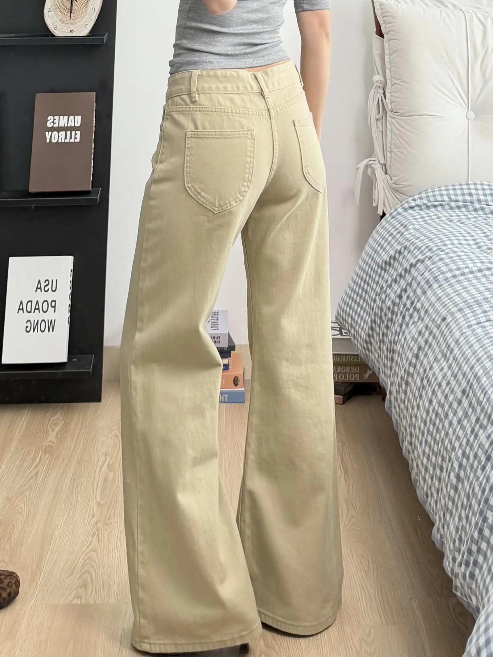 

Y2K Khaki Flared Jeans Low Rise Slightly Flared American Summer Retro Floor Length Trend Jeans