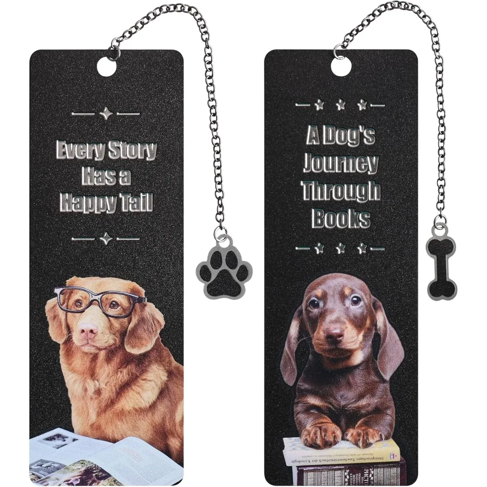 

2 Pieces Cute Dog Metal Bookmarks with Graduated Scale, Pet Theme Golden Retriever Black Dachshund Large Size Book Mark, Bookmar