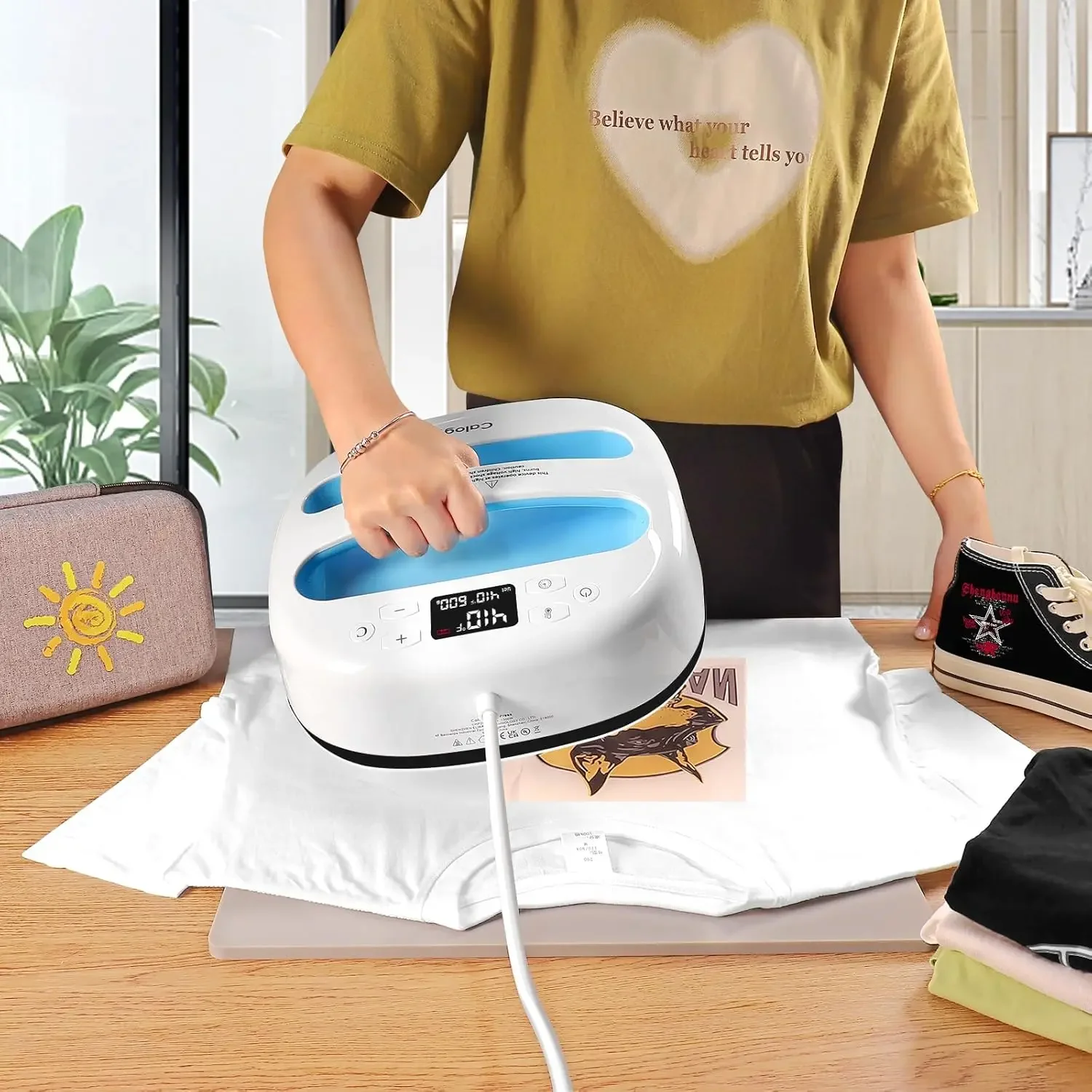 حار SaleCalogy دليل آلة الصحافة الحرارة المحمولة 10 "x 10" تي شيرت 410F (210 درجة) التحكم الدقيق في درجة الحرارة 15 دقيقة السيارات با