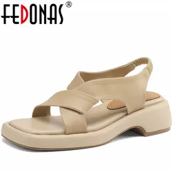 FEDONAS Basic Women Sandals 2024 Summer Concise Platforms Genuine Leather Soft Comfortable Working Casual Shoes Woman Leisure