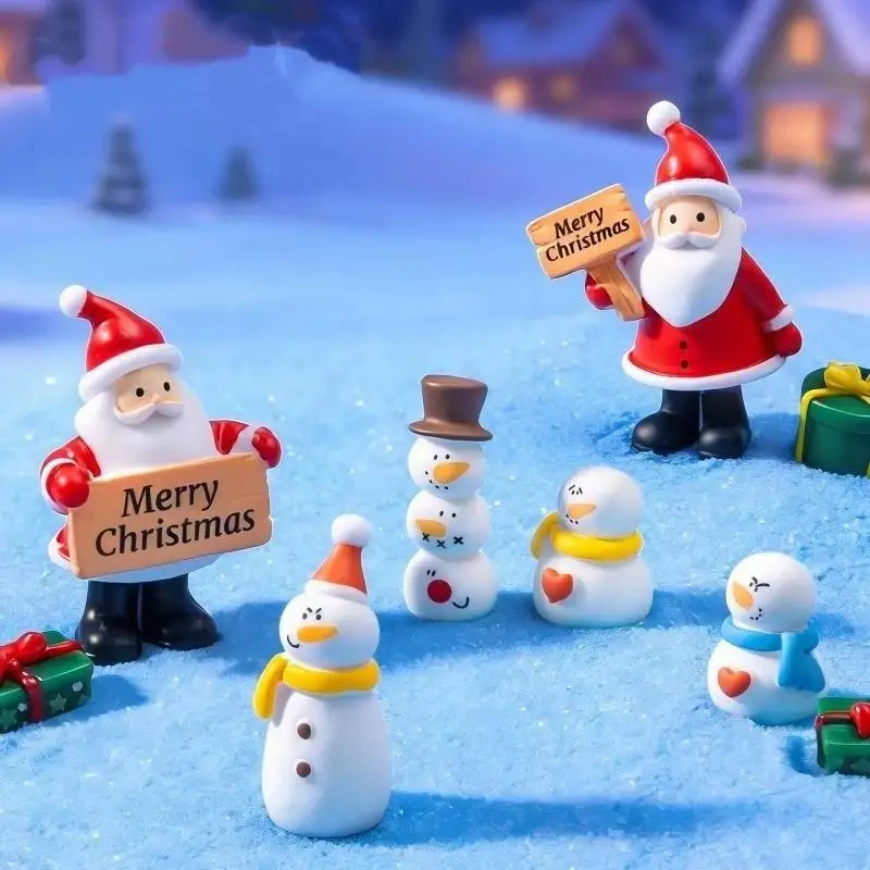 Mini Christmas Resin Figurine Set With Santa Snowman Designs Perfect For Desktop Decor Micro Landscape Holiday Ornaments