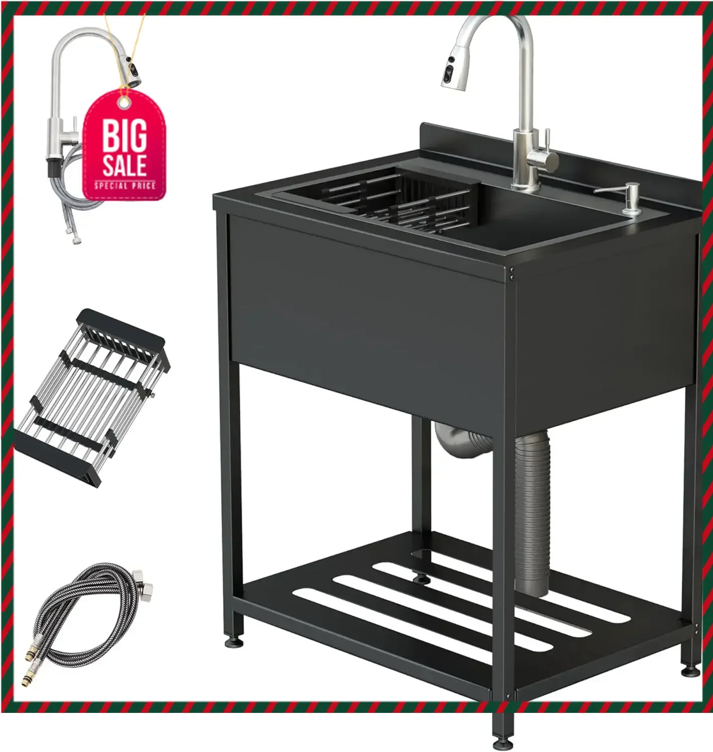 

Бестселлер: Отдельностоящая раковина 65,33 × 52,62 × 99,75 см с краном для холодной и горячей воды, из нержавеющей стали, с шлангами