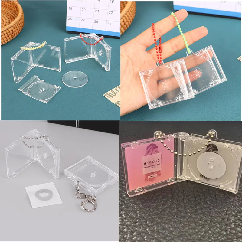 1 قطعة البلاستيك الصغير CD القرص حالة ألبوم فارغ مفتاح سلسلة الطرفية التذكارية مفتاح حامل DIY بها بنفسك حقيبة الظهر قلادة ﻿