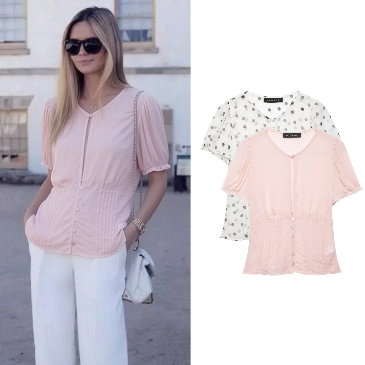 

Women's Sweet Semi-Sheer Blouse Shirt Summer Female O-Neck Puff Short Sleeve Buttons Shirts Lady Styled OL Hollow up Tshirts