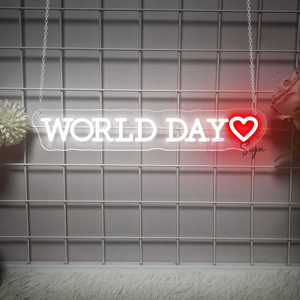 Neon Sign World Day Neon Led Sign Wall Hanging Room Decor Boy Girl Bedroom Game Room Decoration Neon Lights Gift Birthday