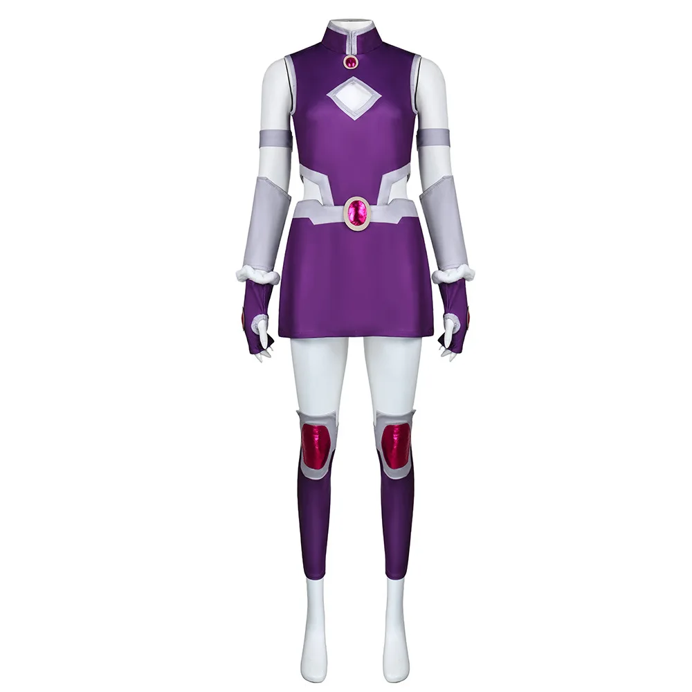 Koriand Cosplay Starfire Purple Dress Costumes Adult Women Battle Suit Bodysuit Con For Woman Halloween Fancy Role Play Party