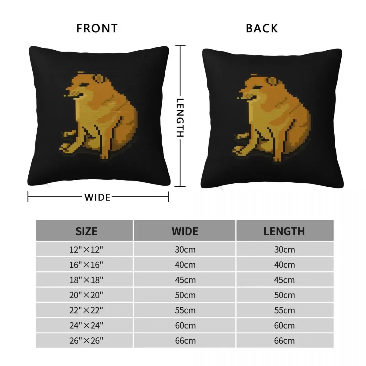 Pixelated Cheems Square Pillowcase Pillow Cover Polyester Cushion Zip Decorative Comfort Throw Pillow for Home Car