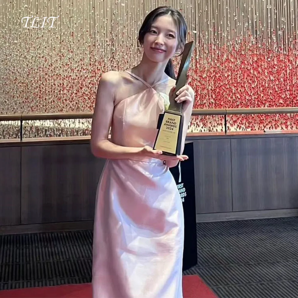 فساتين سهرة باللون الوردي من TLIT على شكل حرف a فساتين حفلات الزفاف الكورية بطول الأرض أنيقة وبسيطة للحفلات لالتقاط الصور #1