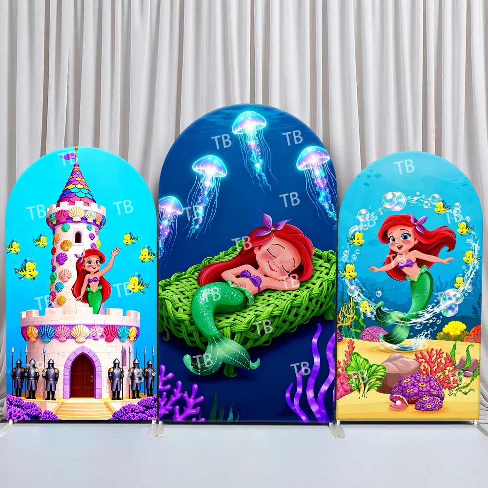 TB-cubierta de fondo de arco de sirenita, Castillo de cumpleaños y Baby Shower, tema subacuático de burbujas, decoración para fotomatón de fiesta infantil