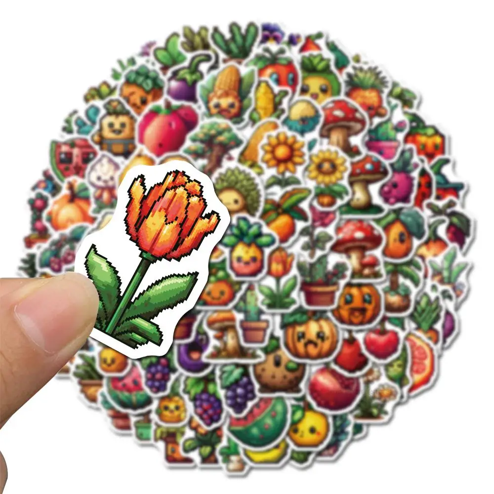 100PCS Art Pixel Fruits and Vegetables Print Sticker Cartoon for Laptop Guitar Water Phone Waterproof Stickers for Kids Toys