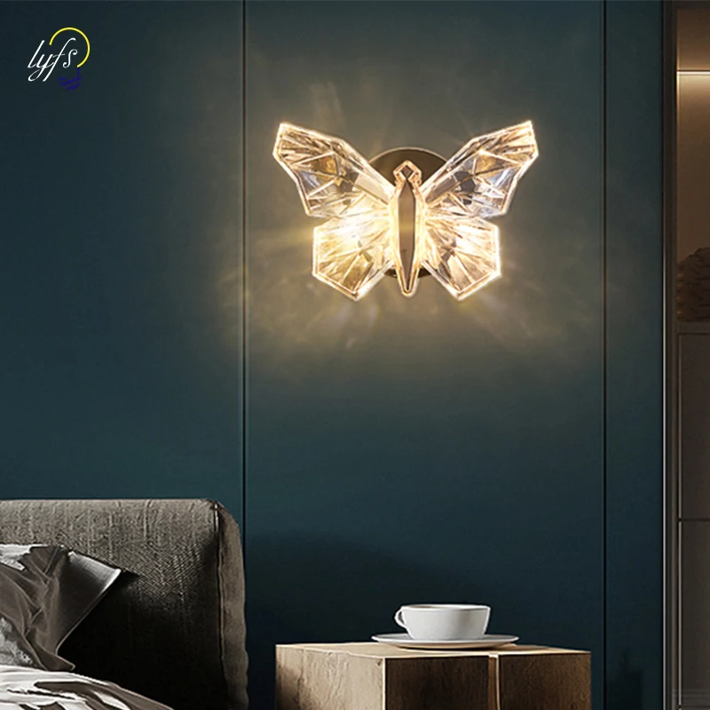 LED Butterfly Wall Lamp Nordic Indoor Lighting Fixture Living Bedside Bedroom Hotel TV Modern Home Decoration Wall Light Sconces