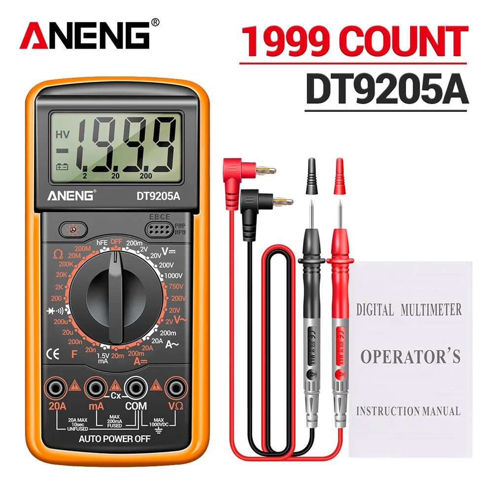 ANENG DT9205A Digital Multimeter Transistor Testers Capacitor True-RMS Tester Automotive Electrical Capacitance Meter Temp Diode