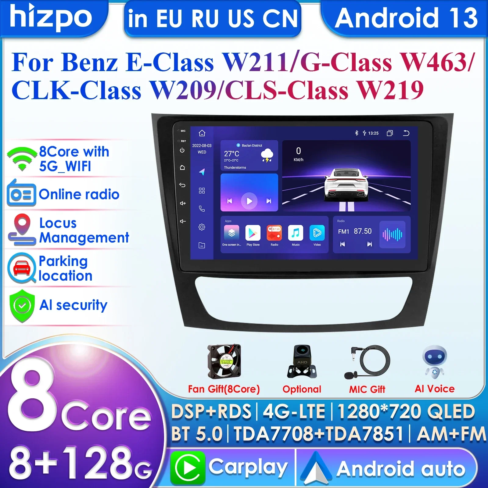 

Android 12 4G 64G samochodowy odtwarzacz multimedialny GPS dla 2001 2002-2010 Mercedes Benz E-Class W211/CLS W219/CLK W209/G-Class W463 Cam