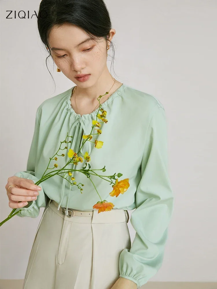 

ZIQIAO съемная белая рубашка с лацканами для женщин, дизайнерская ниша, весенний новый французский топ с рукавами-фонариками, элегантная женская рубашка