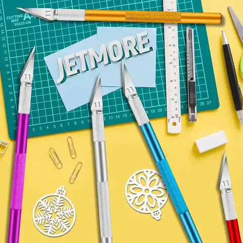 1 st. hobbykniv, Exacto-kniv med 11 st. Exacto-blad i rostfritt stål, 1 st. 15 cm stållinjal för konst, 10 best sales kniv 111 - №10