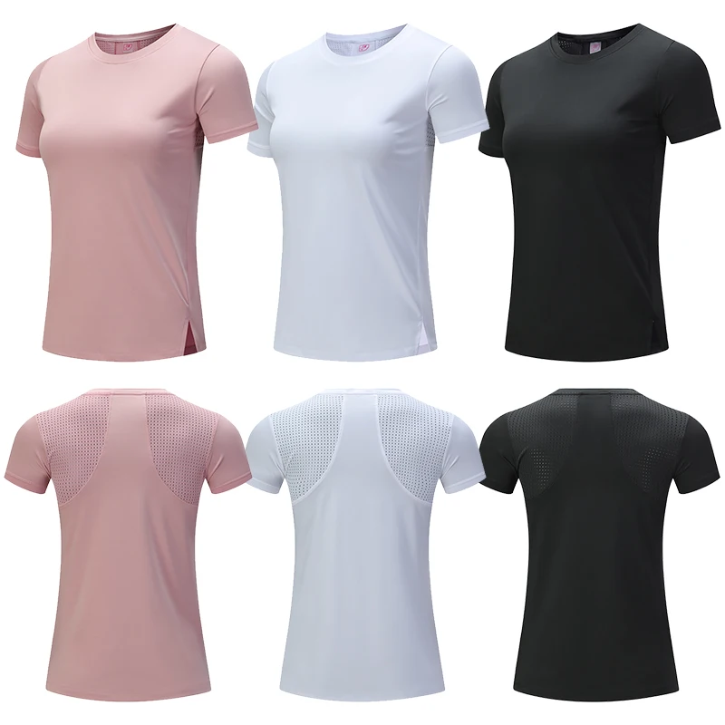 Women Gym Jogging Top Fitness Quick Dry Yoga Shirts Short Sleeve Mesh Athletic Shirt Outdoor Running Sporting Sweat Suits Pink