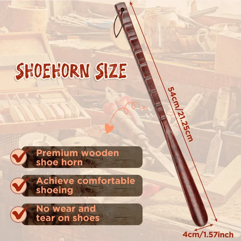 54CM Durable Wooden Shoe Horn Flexible Long Handle Shoe Lifter for Seniors Shoe Spoon Home Tools