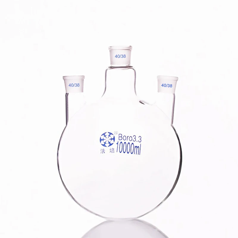 

Three-necked flask straight shape,with three necks standard ground mouth,Capacity 10000mL,Middle joint 40/38,lateral joint 40/38