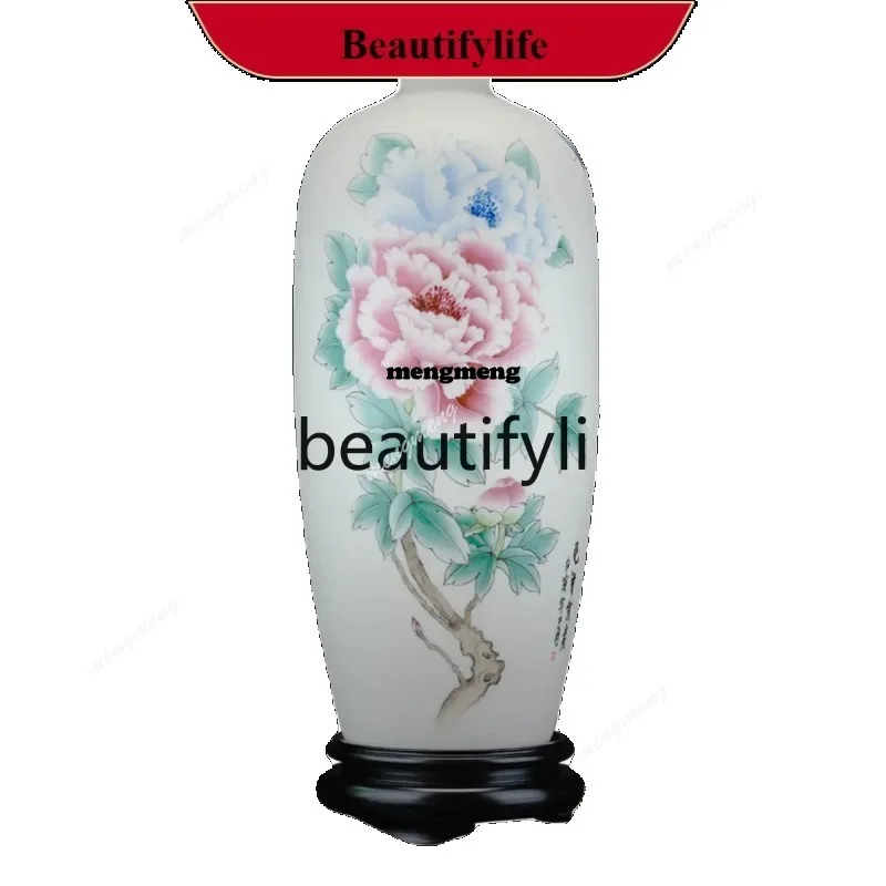 

Suet jade ceramic hand-painted medium-life vase vase ornament, flower arrangement Chinese classical home decoration DD