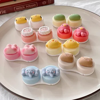 תיק אחסון ערכת עדשות מגע לנשים דוב חמוד צפרדע חיות אהבה תיק עדשות מגע לנסיעות ולמסיבות עם מצפן עדשות מתנה