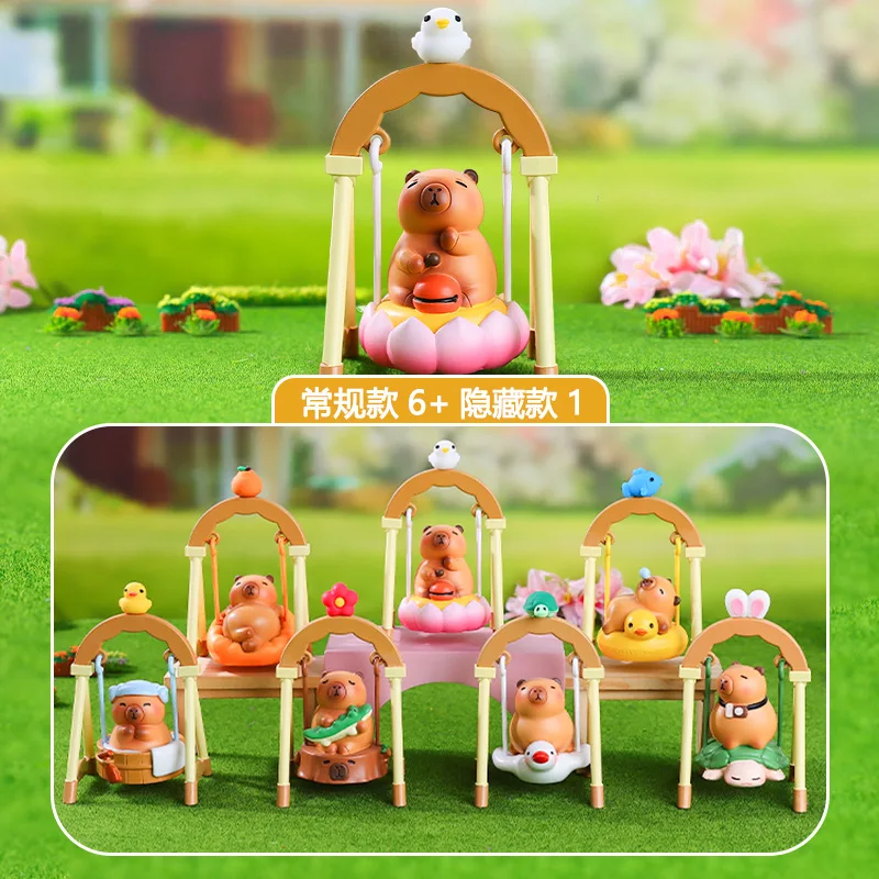 6pcs/Set New Cute And Casual Capybara Swing Blind Box Kawaii Kapibara Creative Home Desktop Decoration Surprise Birthday Gift