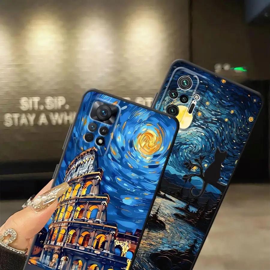 

Oil Painting Art Black Soft Phone Cover Case for Xiaomi Redmi Note 12s 7 8 10S 11s 9 10 11 12 Pro 13 14 Pro Plus 9S