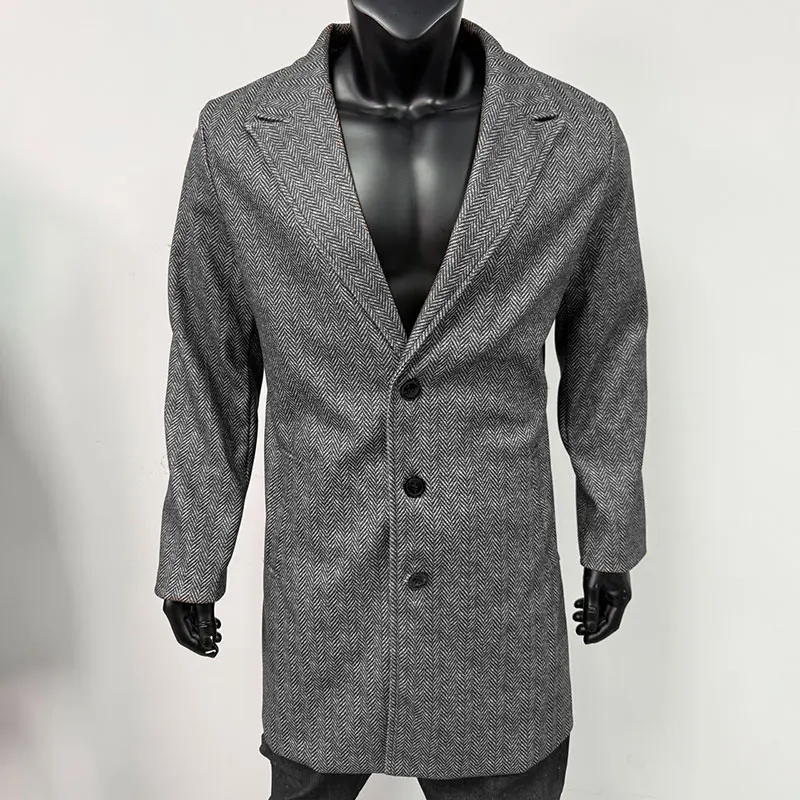 

M-2XL Fashion Men's Lapel Tweed V-neck Suit Jacket Slim Fit Business Formal Dress Suit Casual Coat Wedding Tuxedo Male Overcoat