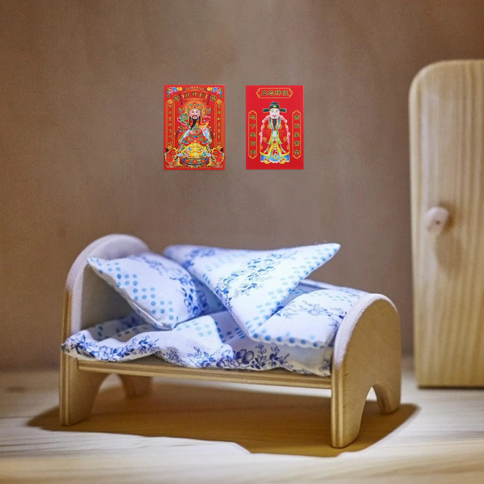 Mini God of Wealth Model Dollhouse Chinese Traditional Festival Decor Toy Room Paper Calendars