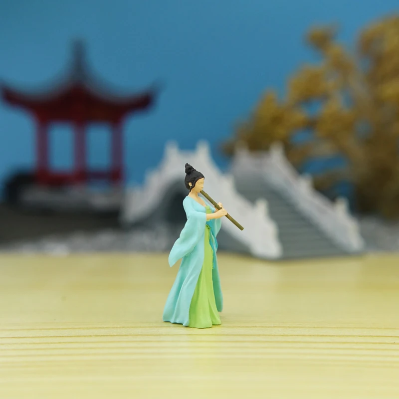 1/64 Scale, 2.8 Cm, Ancient Costume Beauty Playing The Flute, Tea Pet Bonsai, Chinese-style Micro-landscape Figure Decoration