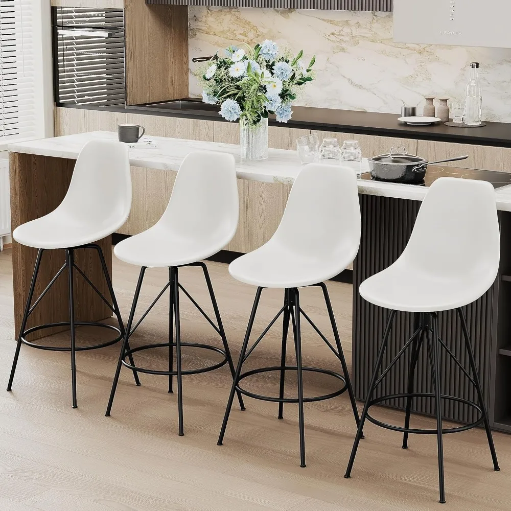 

24inch Mid Century Swivel Barstools Set of 4, Modern Counter Bar Height Stools Armless Bar Chairs Side Chair with Back-White