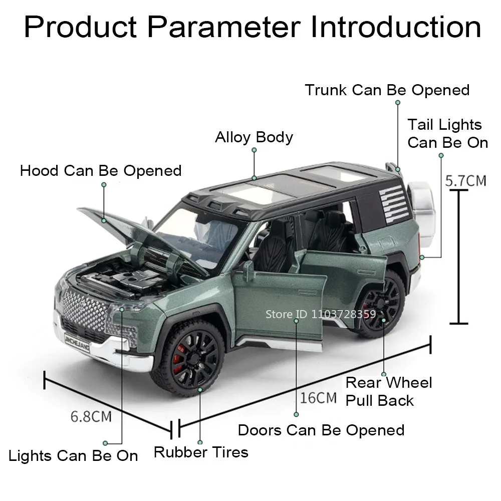 1:32 BYD Op zoek naar U8 Model Speelgoedauto's Legering Diecast Rubicon Terreinwagens Geluid Licht Deuren Geopend Trek Jongens Geschenken