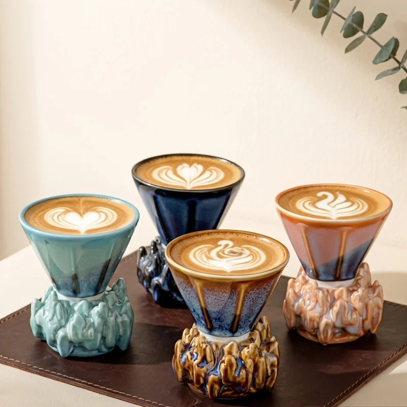 1 Pcs Ceramic Coffee Glass And Plate Set Super Niche Conical Cup Volcanic Base Ink Wash Painting Espresso Cup Suit Dropshipping