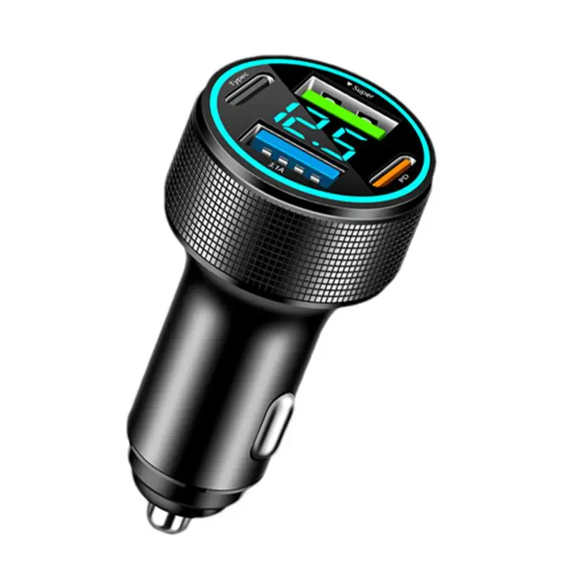 Car USB Charger Automobile Multiport C Port USB Port Cell Phone Charger LED Digital Display Fast Charging Car Phone Charger For